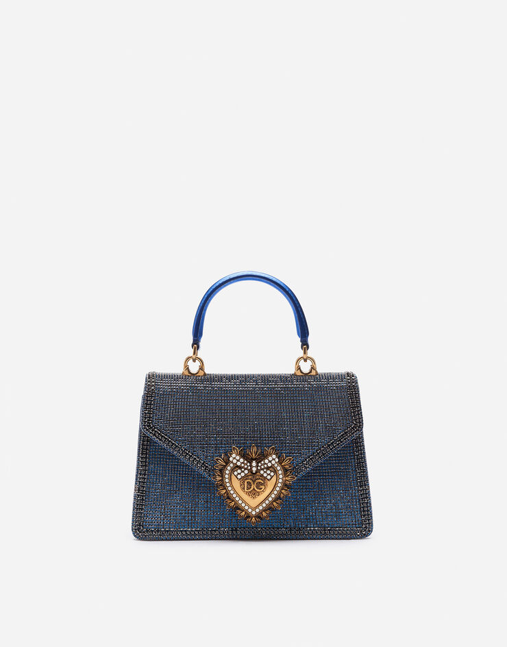 Dolce & Gabbana Small Devotion bag with rhinestone chain Blue BB6711AK829