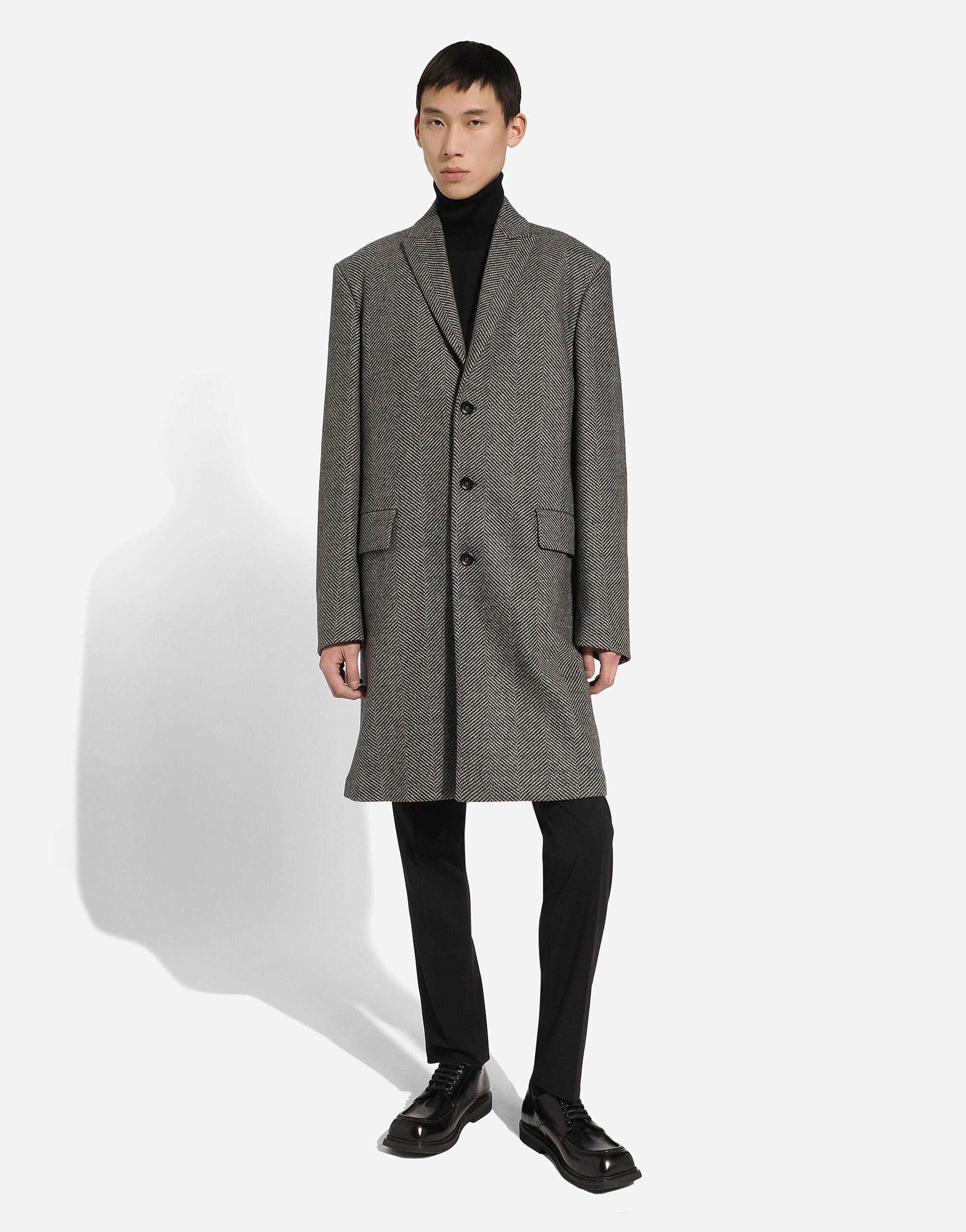Single breasted herringbone wool jersey coat in Multicolor for