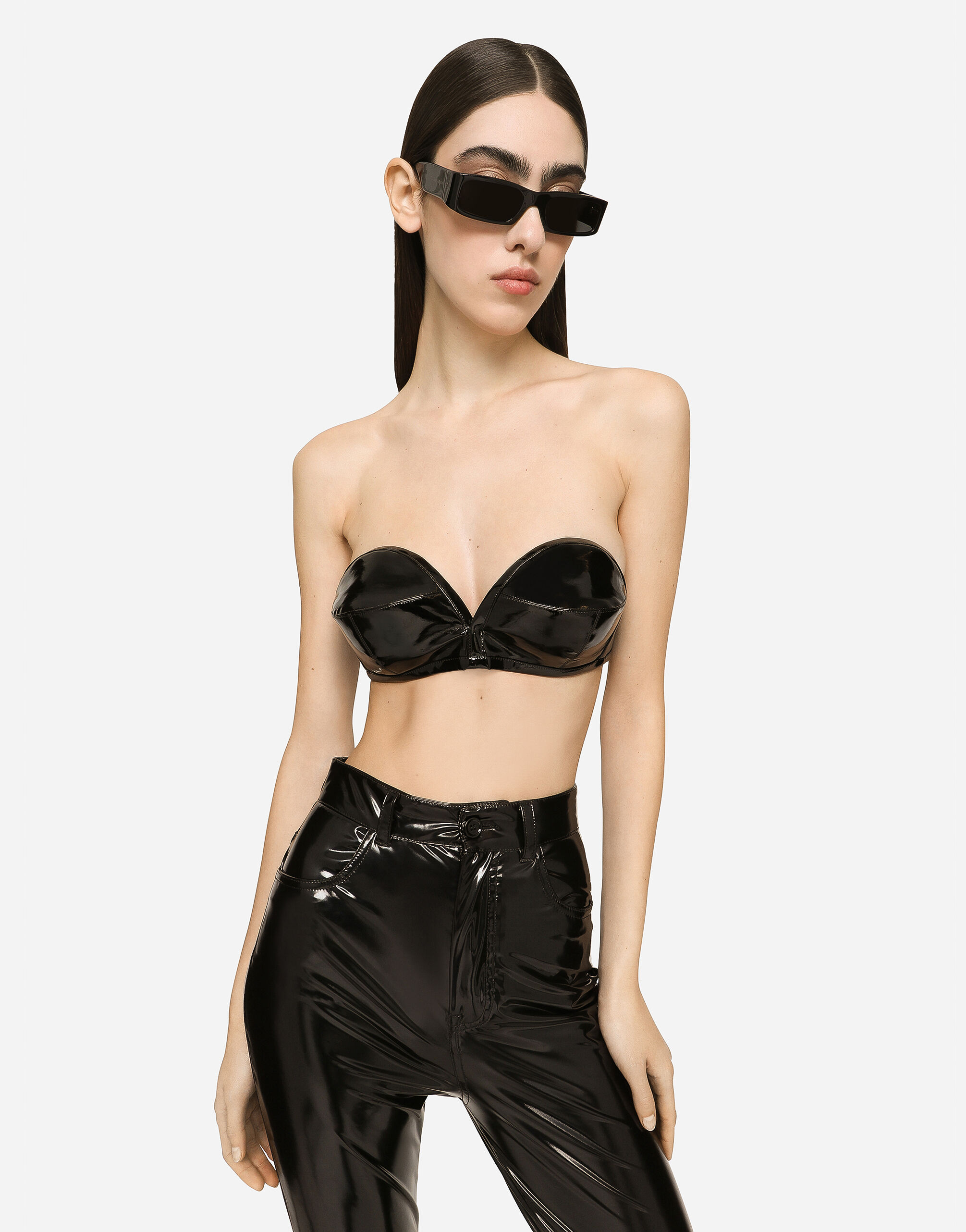 Black leather bandeau top clearance