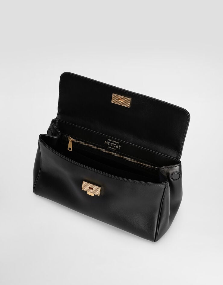 Dolce & Gabbana MY SICILY プロンジェカーフスキン ハンドバッグ  Black BB7782B7321
