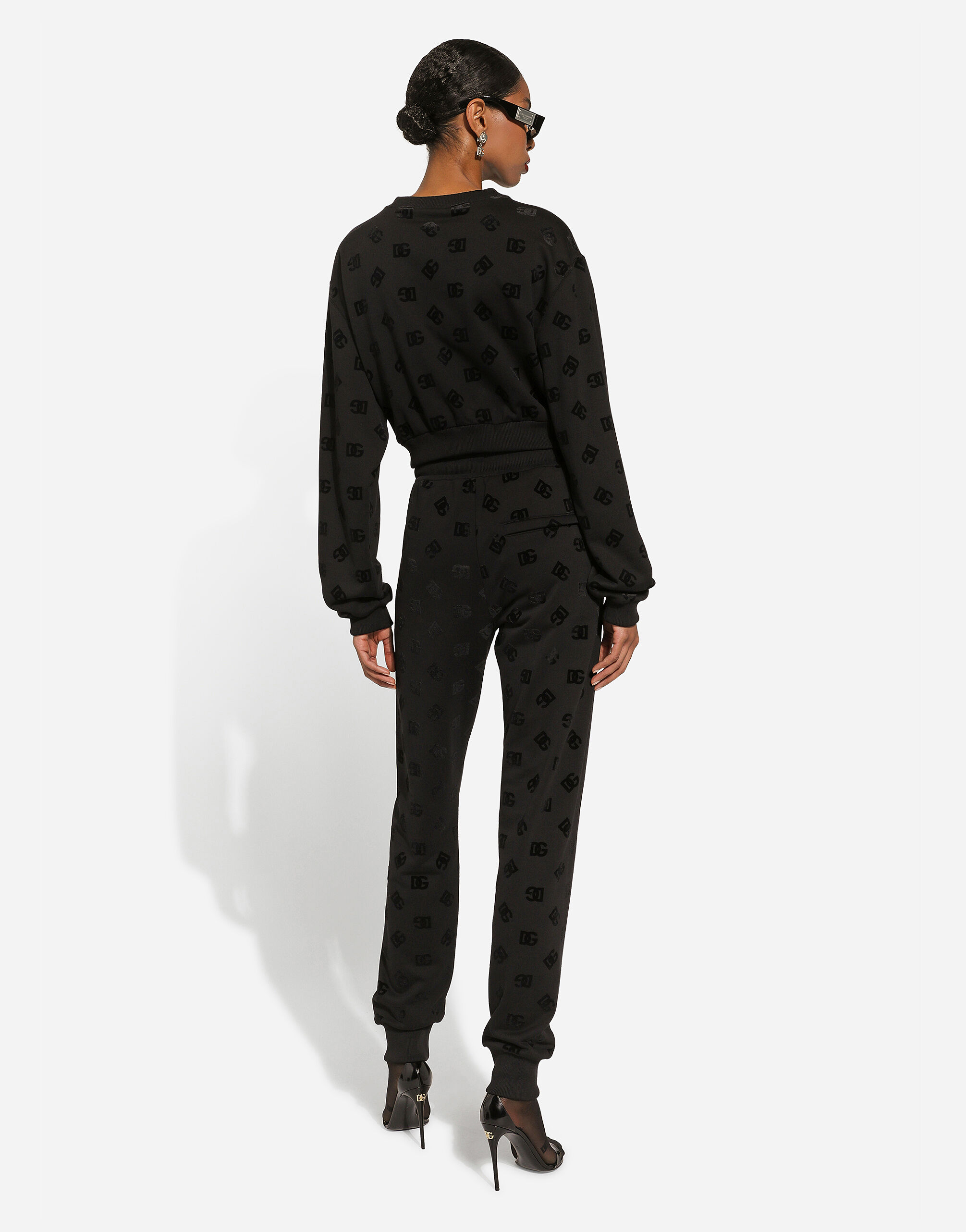 Jersey jogging pants with flocked DG logo print in Black for Women