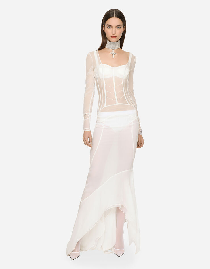 Dolce & Gabbana KIM DOLCE&GABBANA Длинное платье из жоржета с деталями в стиле бюстье белый F6BFBTFUAA1