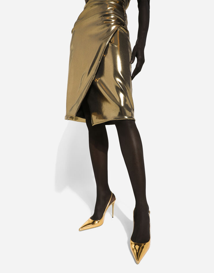 Dolce&Gabbana Foiled satin strapless calf-length dress Gold F6DHITFURMT