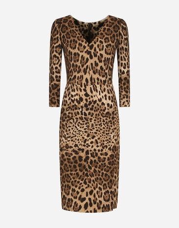 Dolce & Gabbana Vestido midi de cady estampado leopardo Multicolor F6I6QTFSRKI