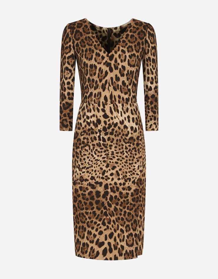 Dolce & Gabbana Vestido midi de cady estampado leopardo Multicolor F6I6QTFSRKI