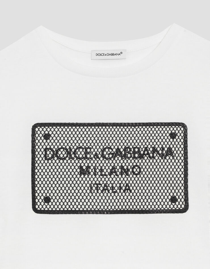 Dolce & Gabbana 로고 태그 패치 저지 티셔츠 화이트 L4JTHVG7O0T
