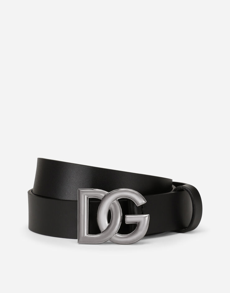 Dolce & Gabbana Lux leather belt with crossover DG logo buckle Black BC4645AX622
