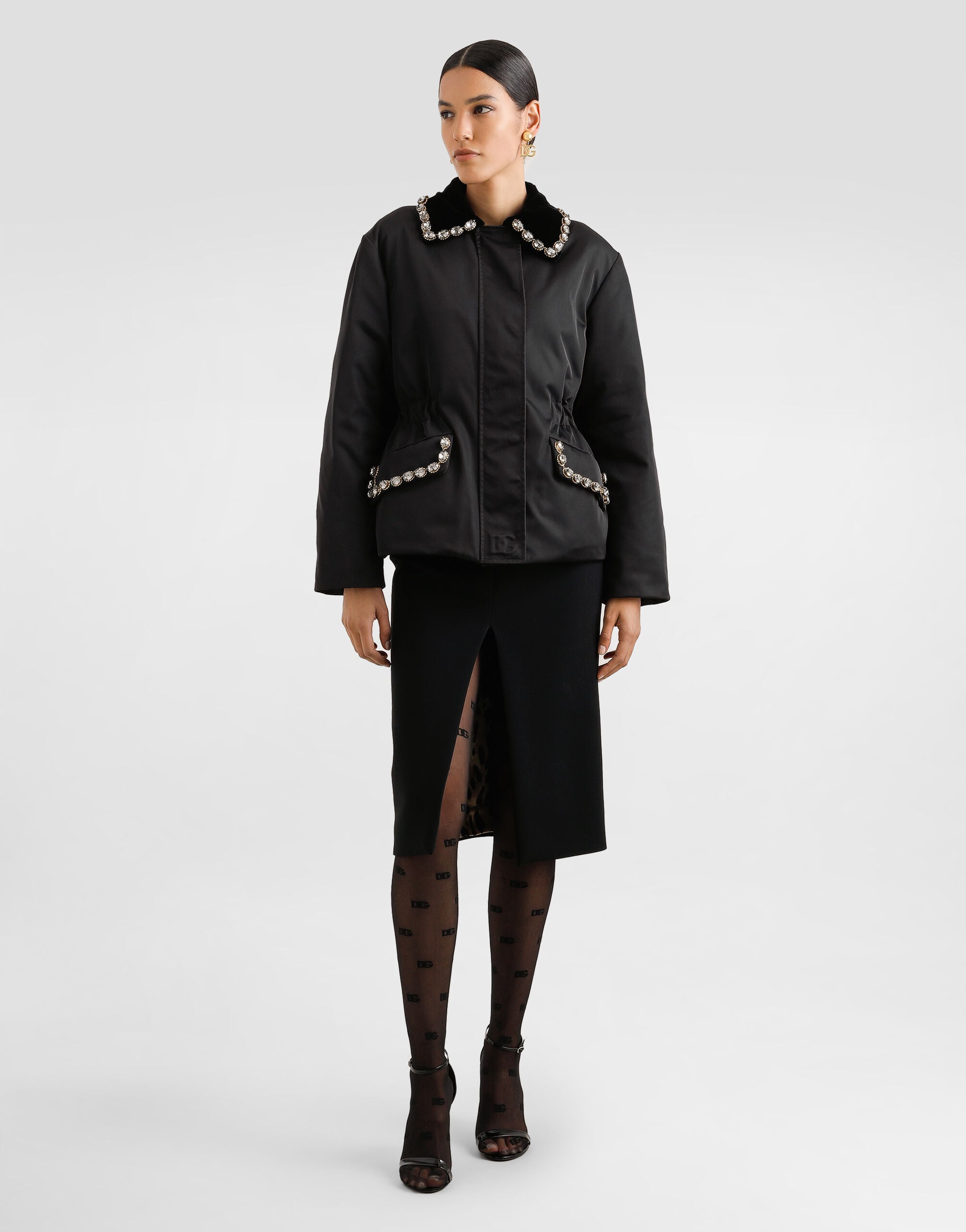 Nylon jacket with embossed logo in Black for Women | Dolce&Gabbana®