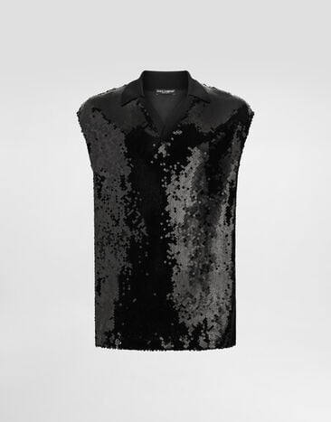 Dolce & Gabbana Polo sans manches à paillettes Noir G8ST8TFLSEP
