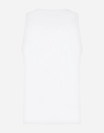 Dolce & Gabbana Débardeur en coton bi-stretch à écusson Blanc M8C10JFUECG