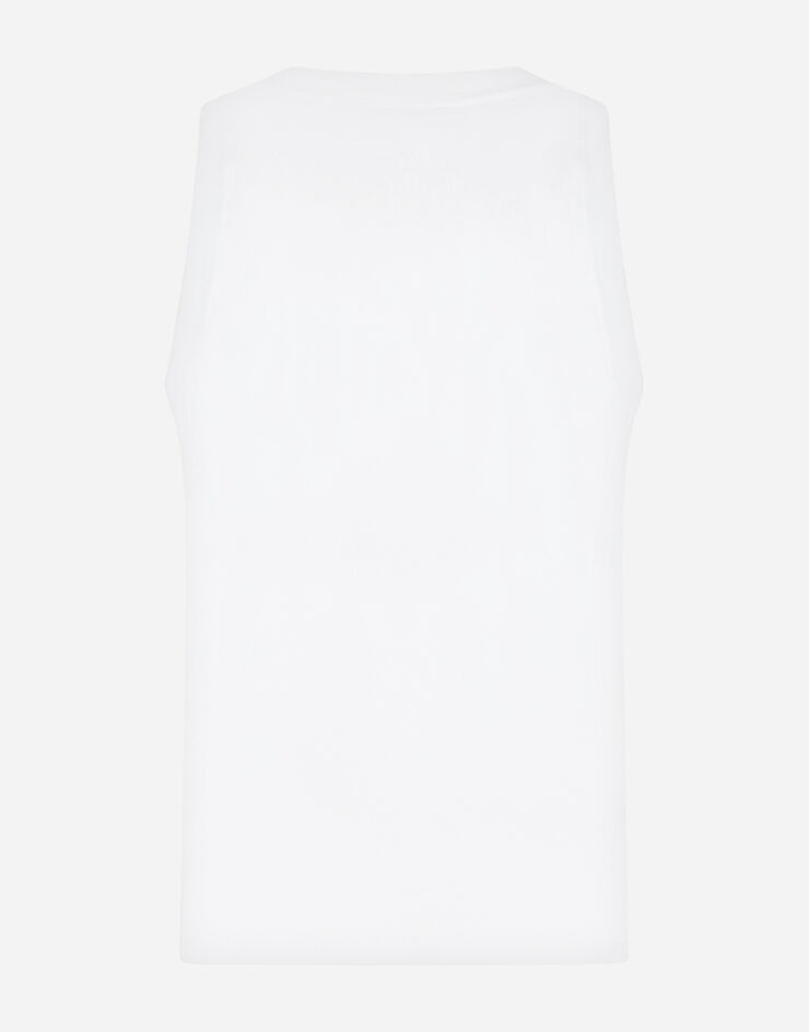 Dolce & Gabbana Two-way stretch cotton singlet with patch Bianco M8C10JFUECG