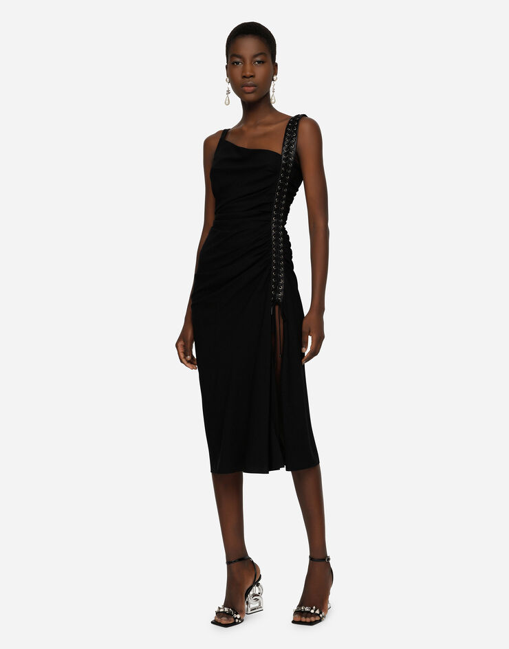 Dolce & Gabbana Sable calf-length dress with laces and eyelets черный F6ZB7TFURGC