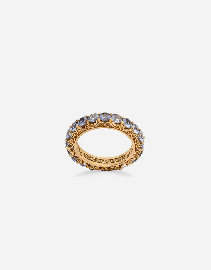 Dolce & Gabbana Heritage band ring in yellow 18kt gold with light blue sapphires Gold WRKH2GWSALB