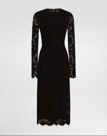 Dolce & Gabbana Flared calf-length floral lace dress with contrasting lining Print F6IAPTFSUBV