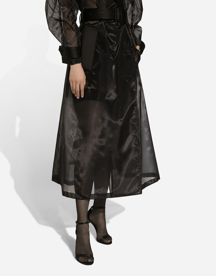 Dolce & Gabbana Technical organza trench coat with gathered sleeves Black F0D1OTFUMG9