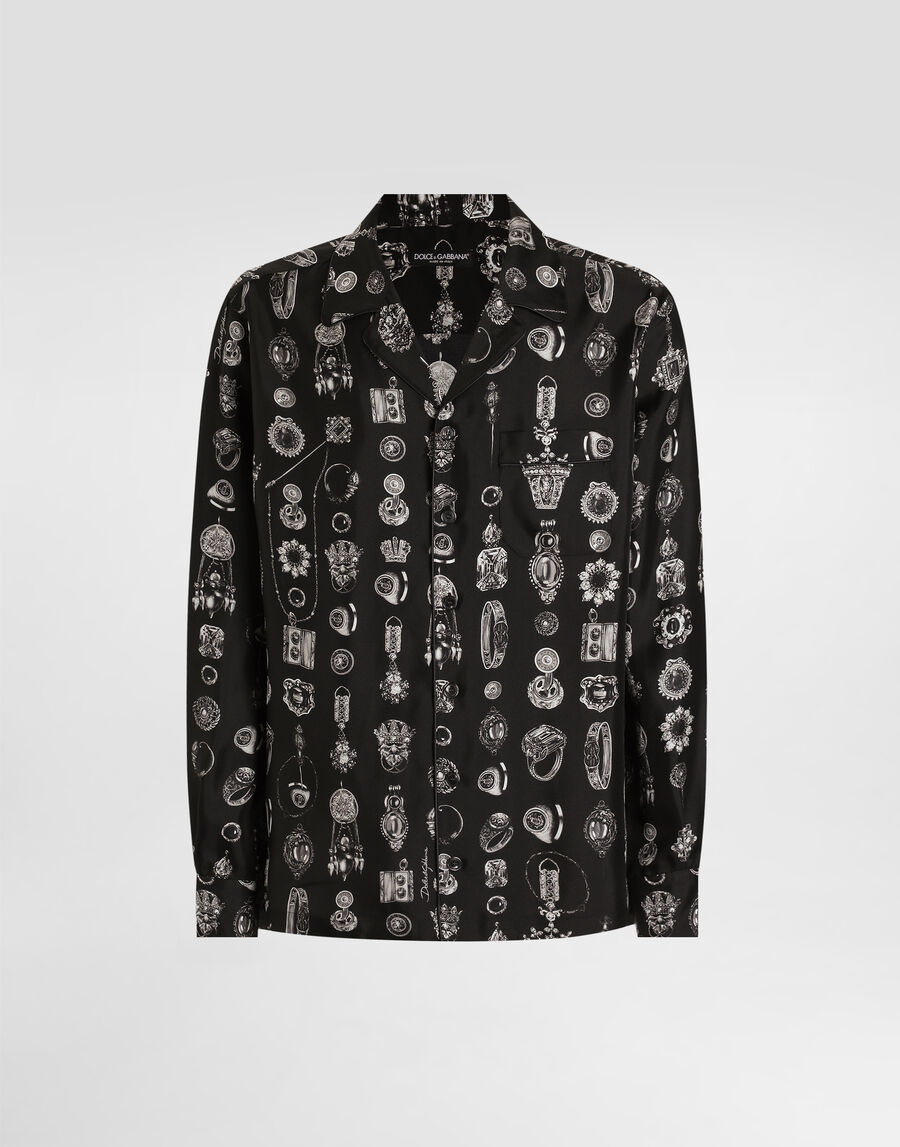Jewel-print silk twill vanity shirt