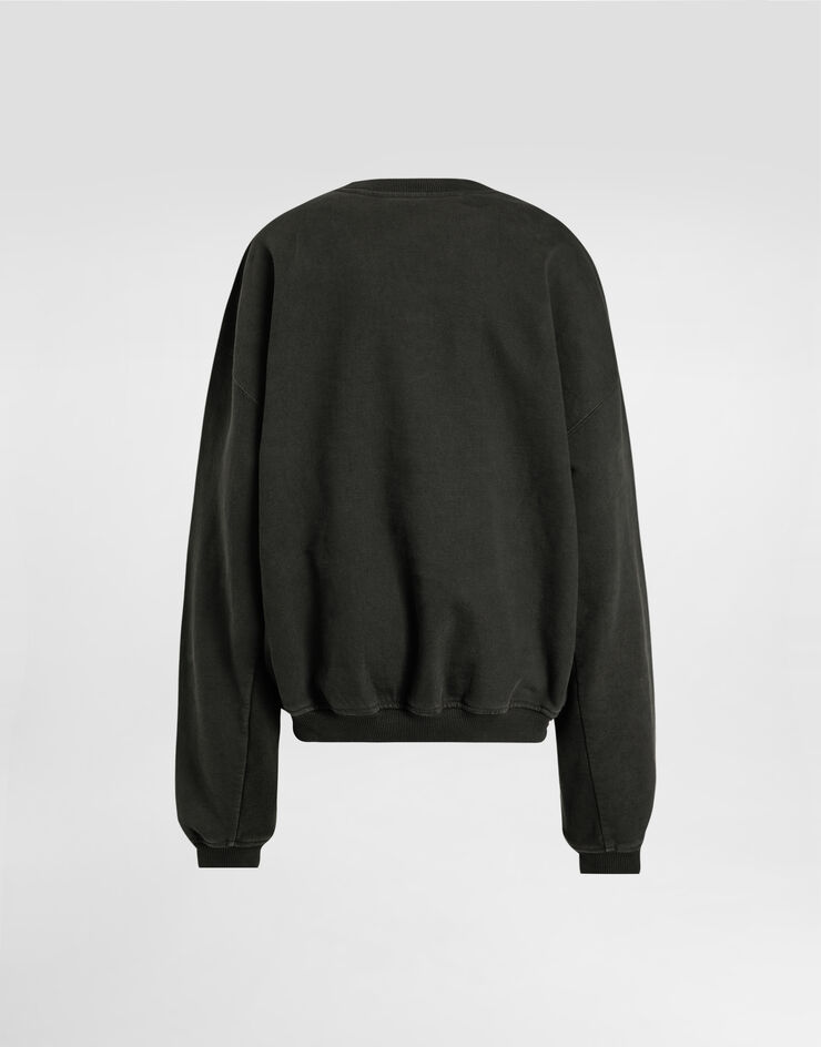 Dolce & Gabbana Cotton crew neck sweatshirt with print Black F9T02TGDDI9