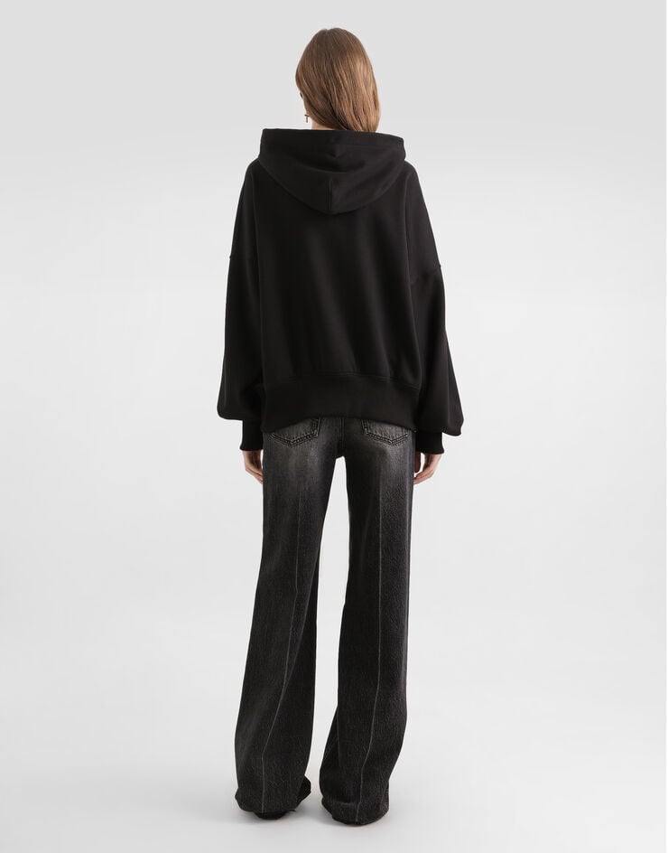 Dolce & Gabbana Fleece hoodie with patch Black F9U32ZGDDMA
