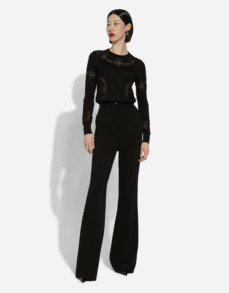 Dolce & Gabbana Pull en cachemire et soie avec intarsia en dentelle Noir FXJ31TJEMO7