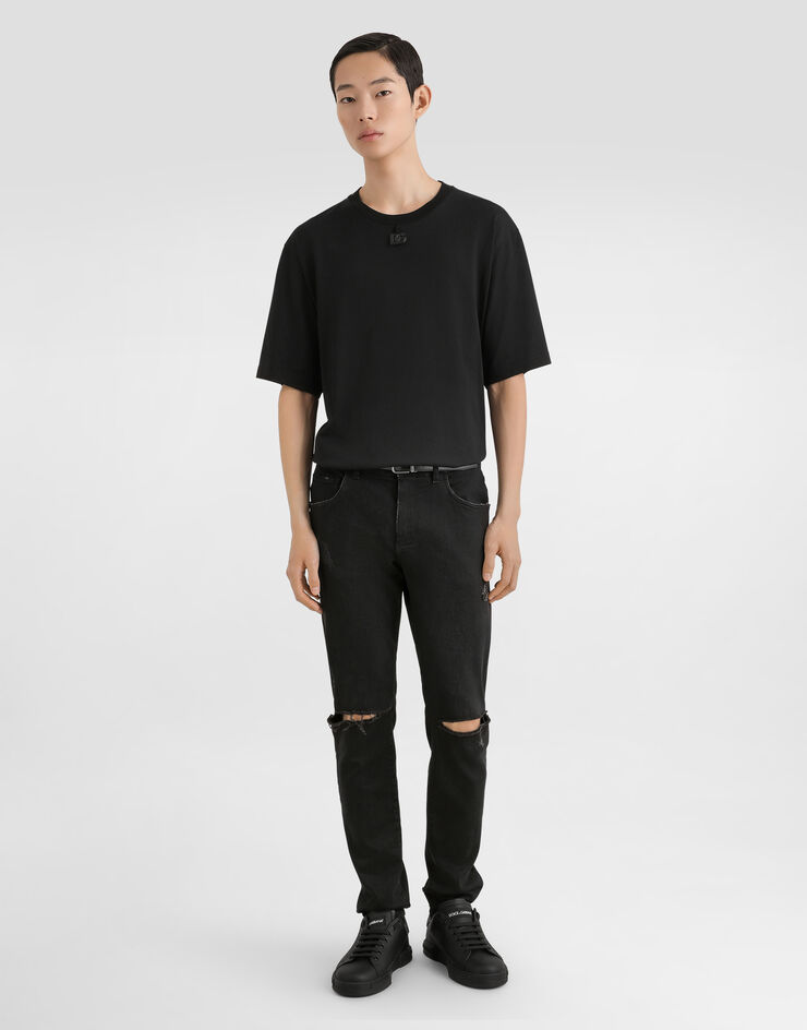 Dolce & Gabbana Cotton t-shirt with patch Dolce & Gabbana Cotton t-shirt with patch Black G8PN9ZG7PXS
