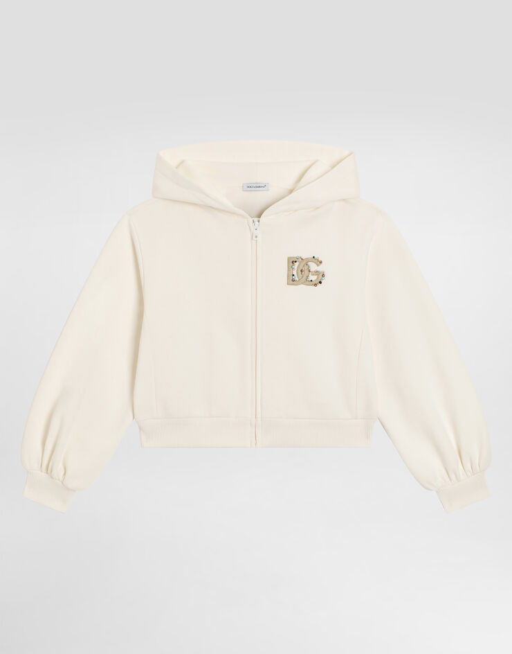 Dolce & Gabbana Hooded sweatshirt with DG embroidery and rhinestones White L5JWCWG7PVI