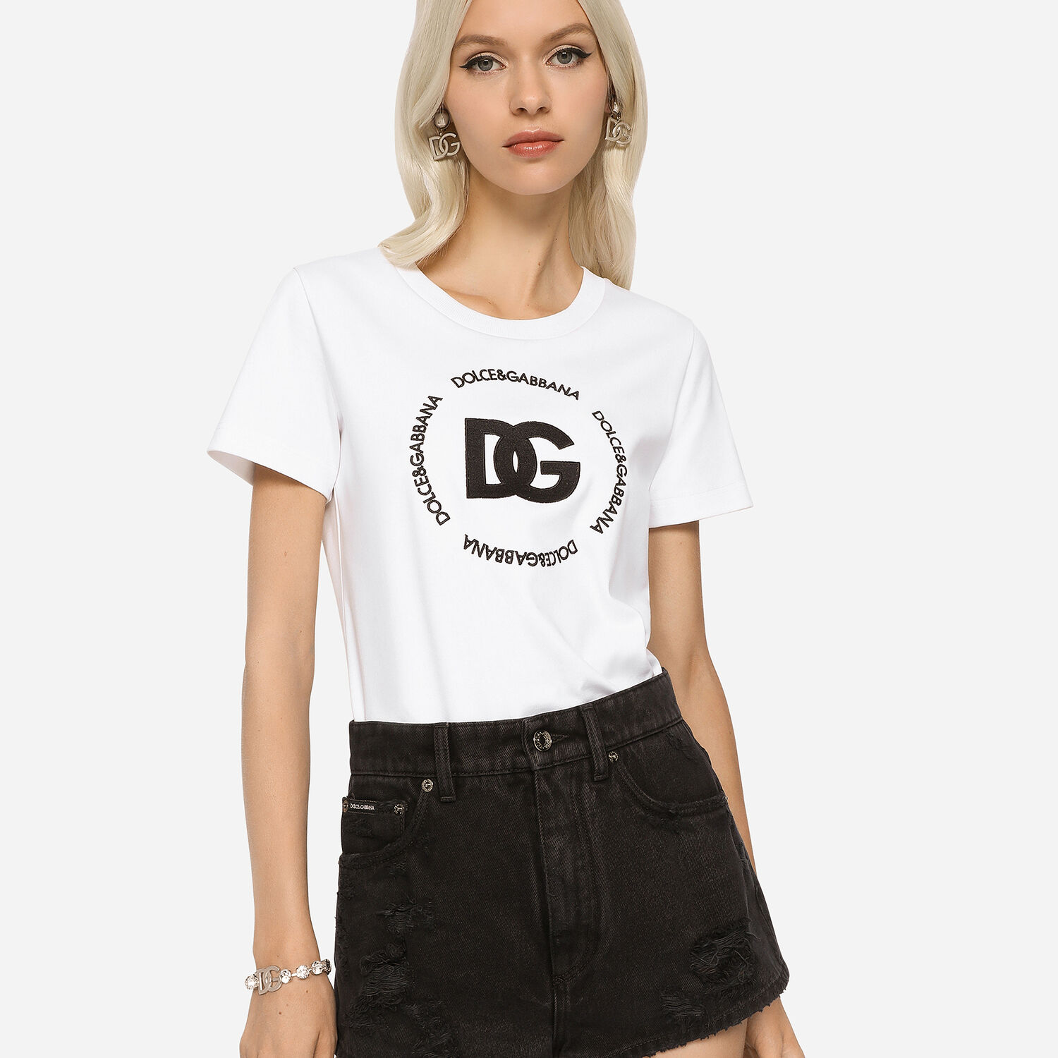 Interlock T-shirt with DG logo in White for | Dolceu0026Gabbana® US
