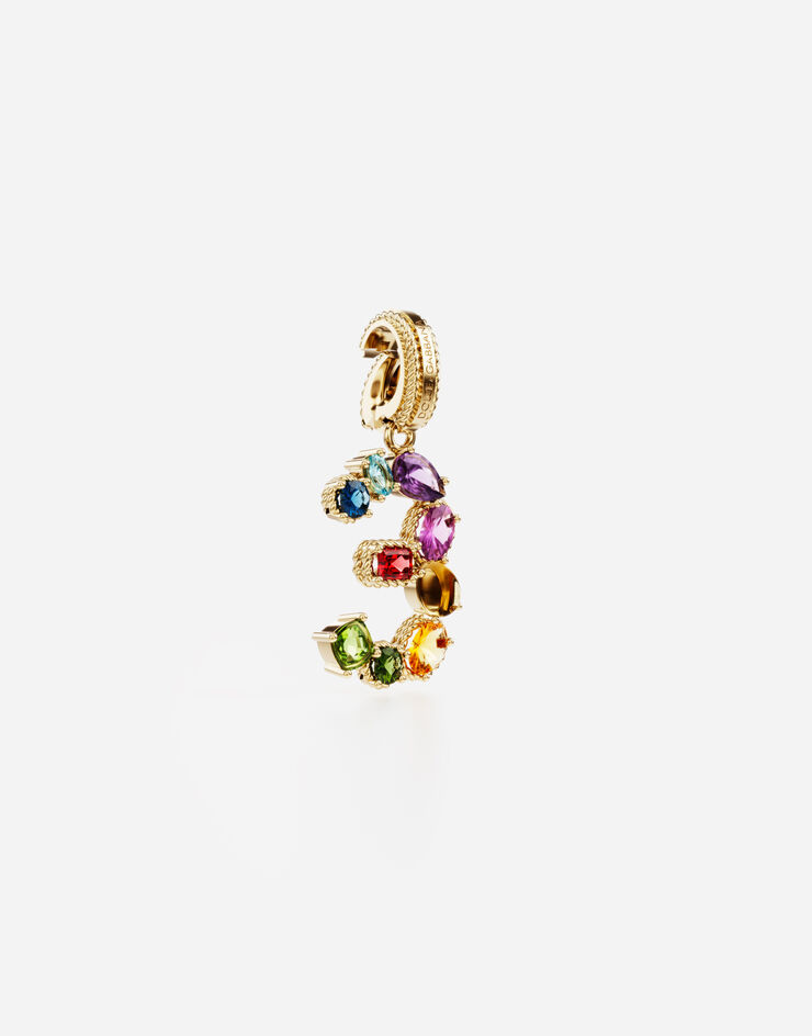 Dolce & Gabbana Pendentif arc-en-ciel en or jaune 18 ct avec pierres multicolores représentant le chiffre 3 Or Jaune WAPR1GWMIX3