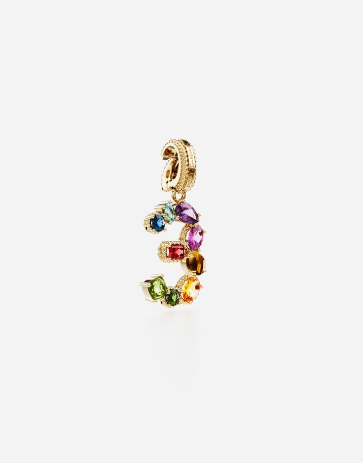 Dolce & Gabbana Anhänger „Rainbow“ aus 18 kt Gelbgold mit mehrfarbigen Edelsteinen, die die Zahl 3 darstellen Gelbgold WAPR1GWMIX3