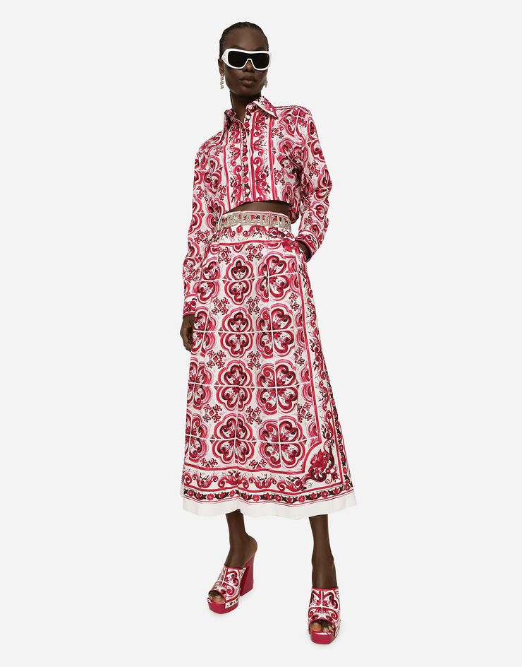 Dolce&Gabbana Cropped Majolica-print poplin shirt Multicolor F5Q33THH5AU