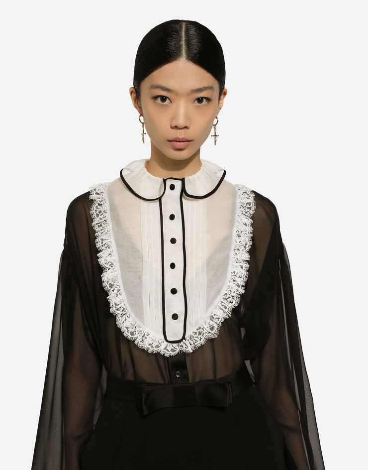 Dolce & Gabbana Chiffon shirt with shirt front and organza cuffs Black F5S17TFU1AT