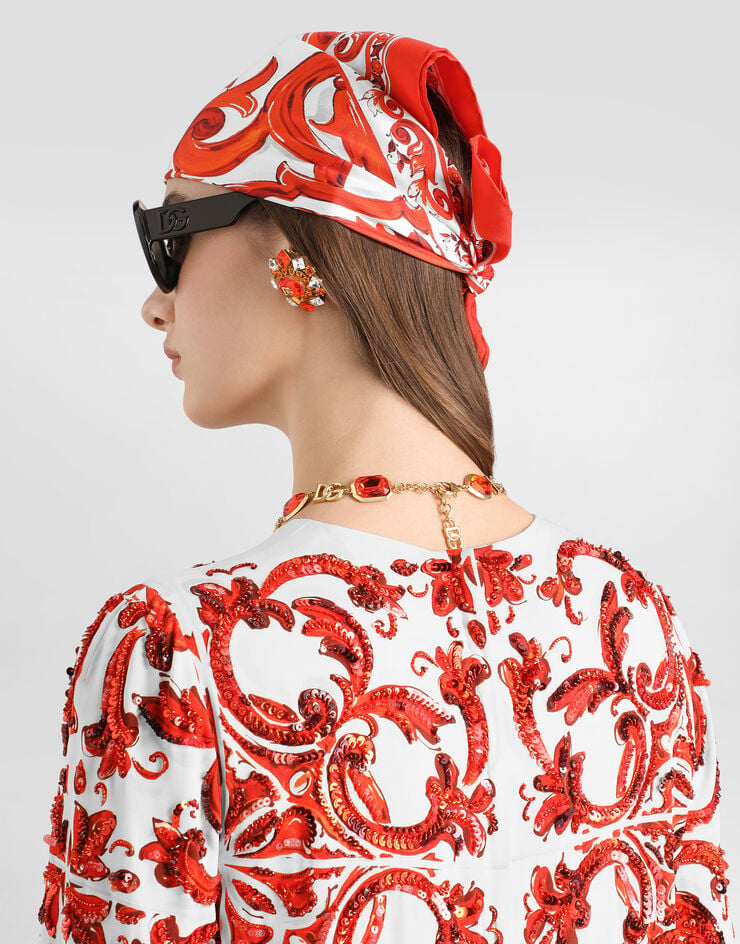 Dolce & Gabbana Majolica-print charmeuse dress with embroidery Dolce & Gabbana Majolica-print charmeuse dress with embroidery Multicolor F6ZW4ZGDDTZ
