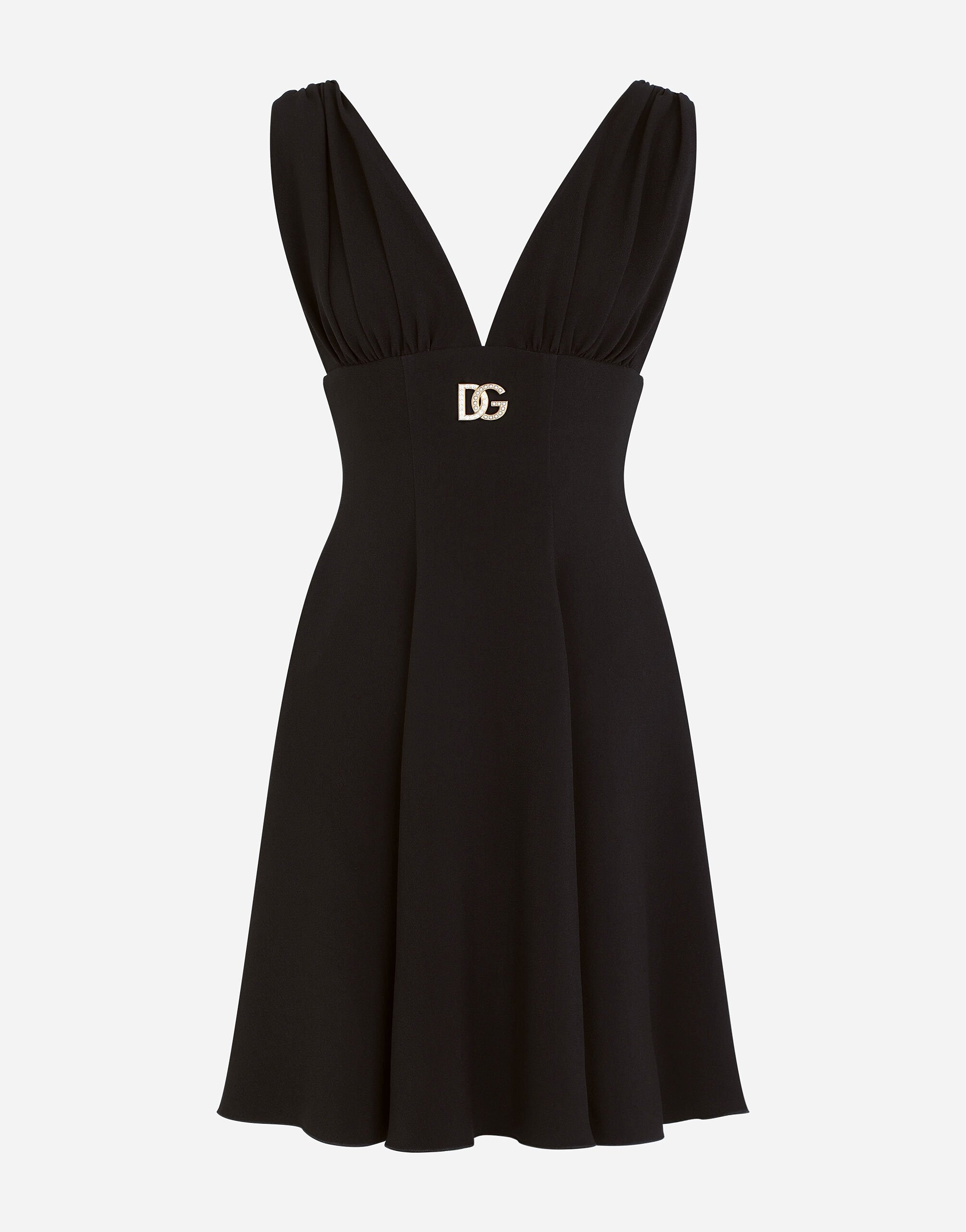 Dolce&Gabbana Cady midi dress with crystal-embellished DG logo Black F6DIBTGDB2M