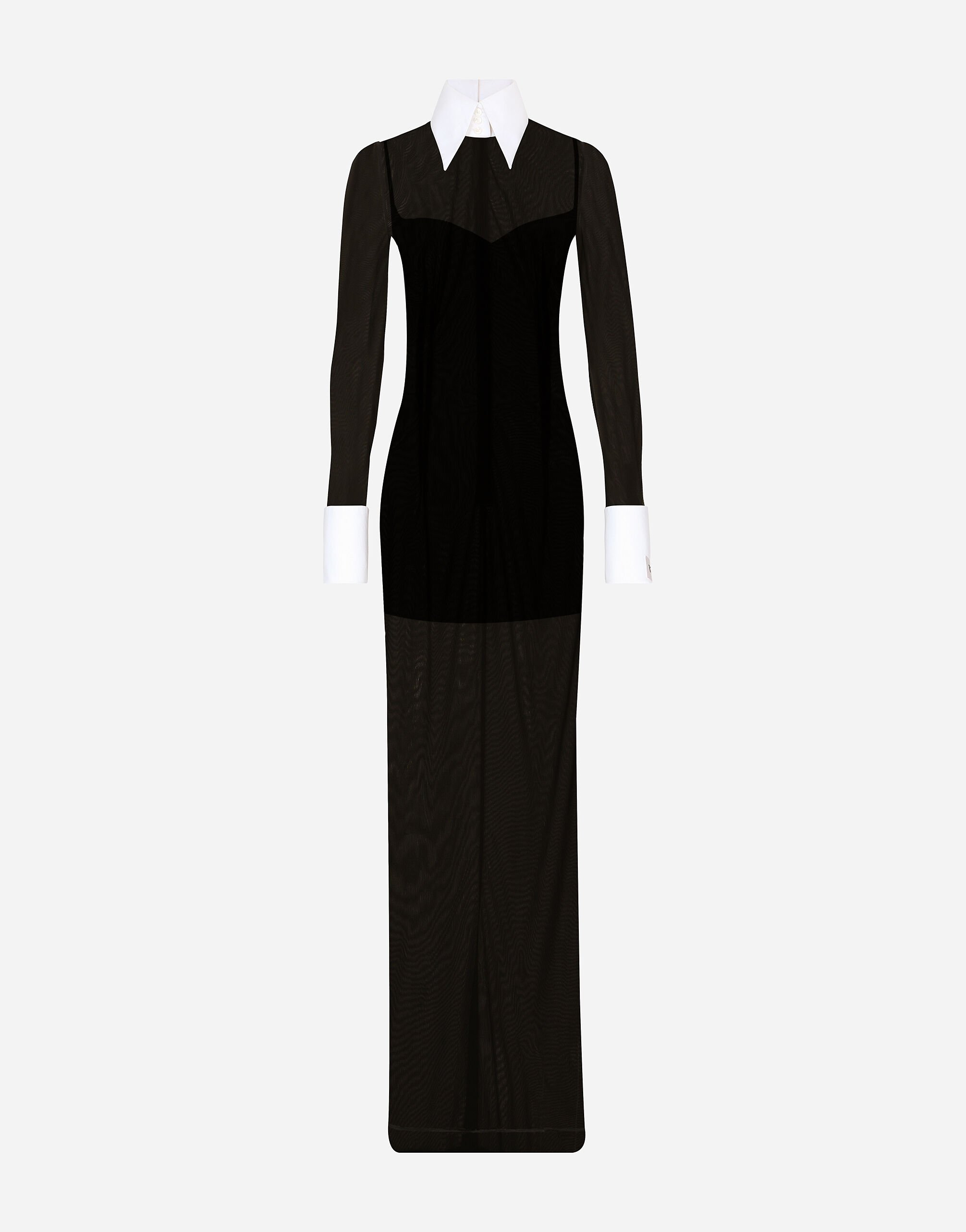 Dolce & Gabbana KIM DOLCE&GABBANA Langes Kleid aus Tüll mit Blusen-Details Schwarz VG6187VN187