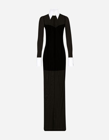 Dolce & Gabbana KIM DOLCE&GABBANAفستان تول طويل بتفصيل قميص أسود VG6187VN187