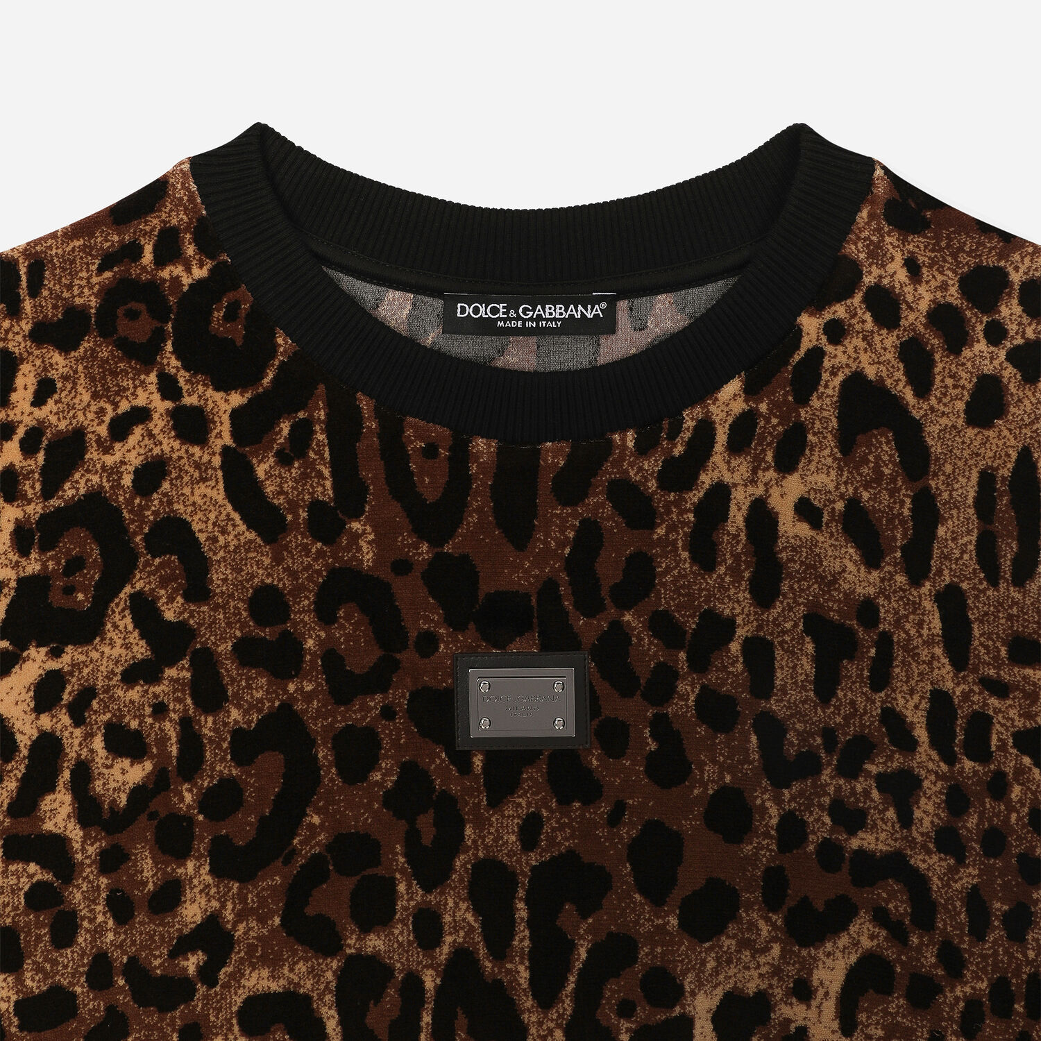 Round-neck chenille sweatshirt with jacquard leopard design in Multicolor  for | Dolce&Gabbana® US