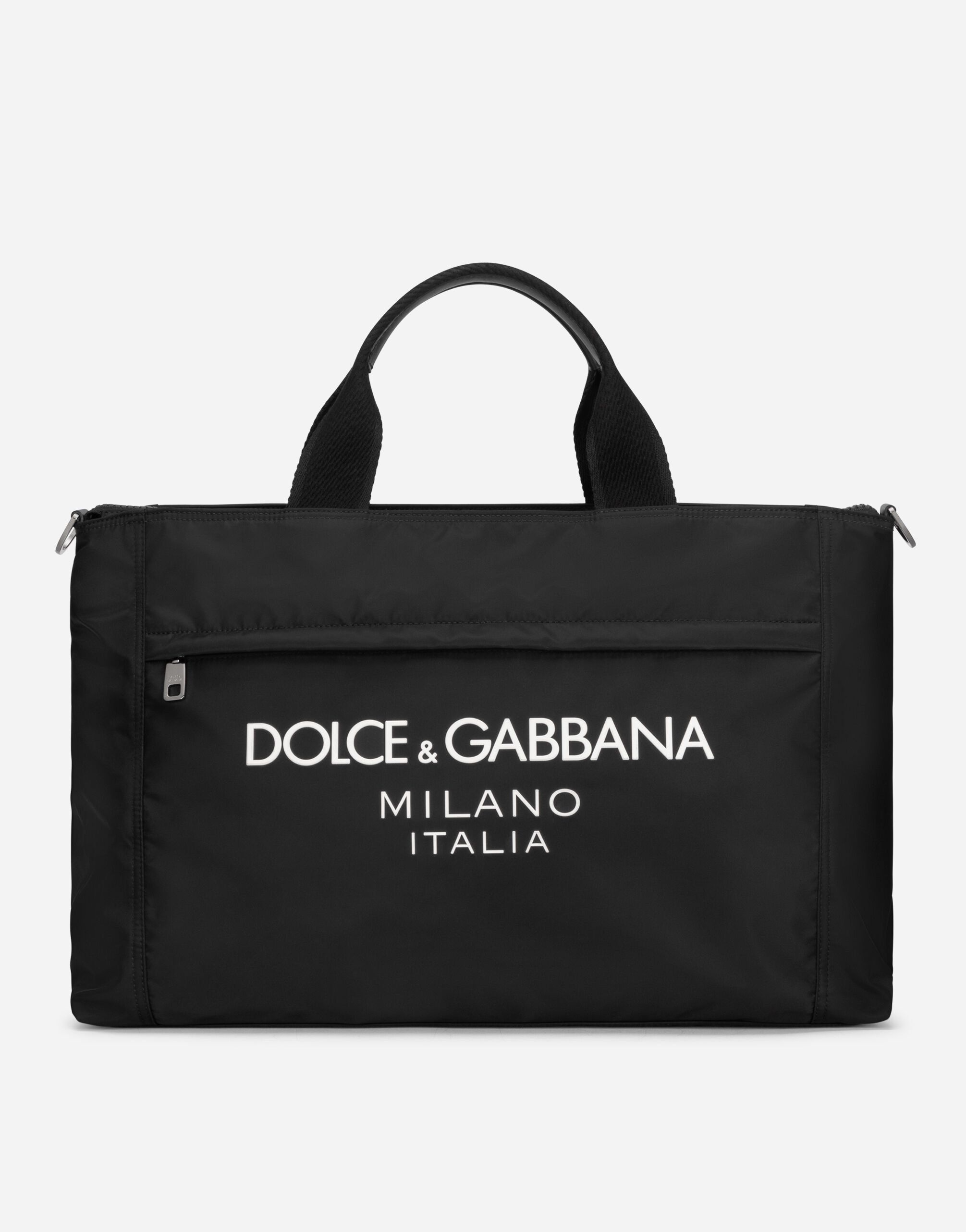 Dolce & Gabbana Nylon holdall with rubberized logo Silver WBP1L4W1111