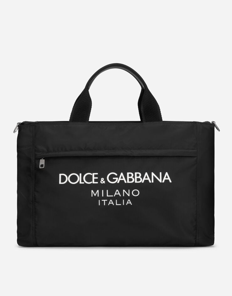 Dolce & Gabbana Bolsa de viaje en nailon con logotipo engomado Negro BM2125AG182