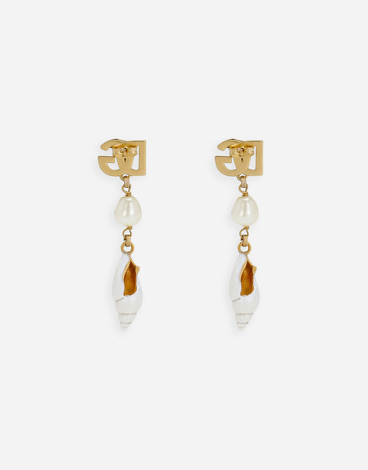 Dolce & Gabbana Pendientes con logotipo DG y concha Dorado WEQ6A2W1111