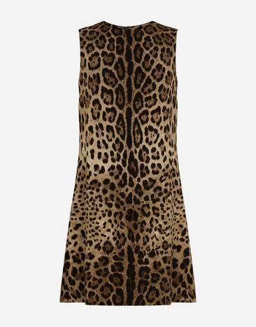 Dolce & Gabbana Vestido corto acampanado en seda satinada con estampado de leopardo Multicolor F6VE2TFSADD