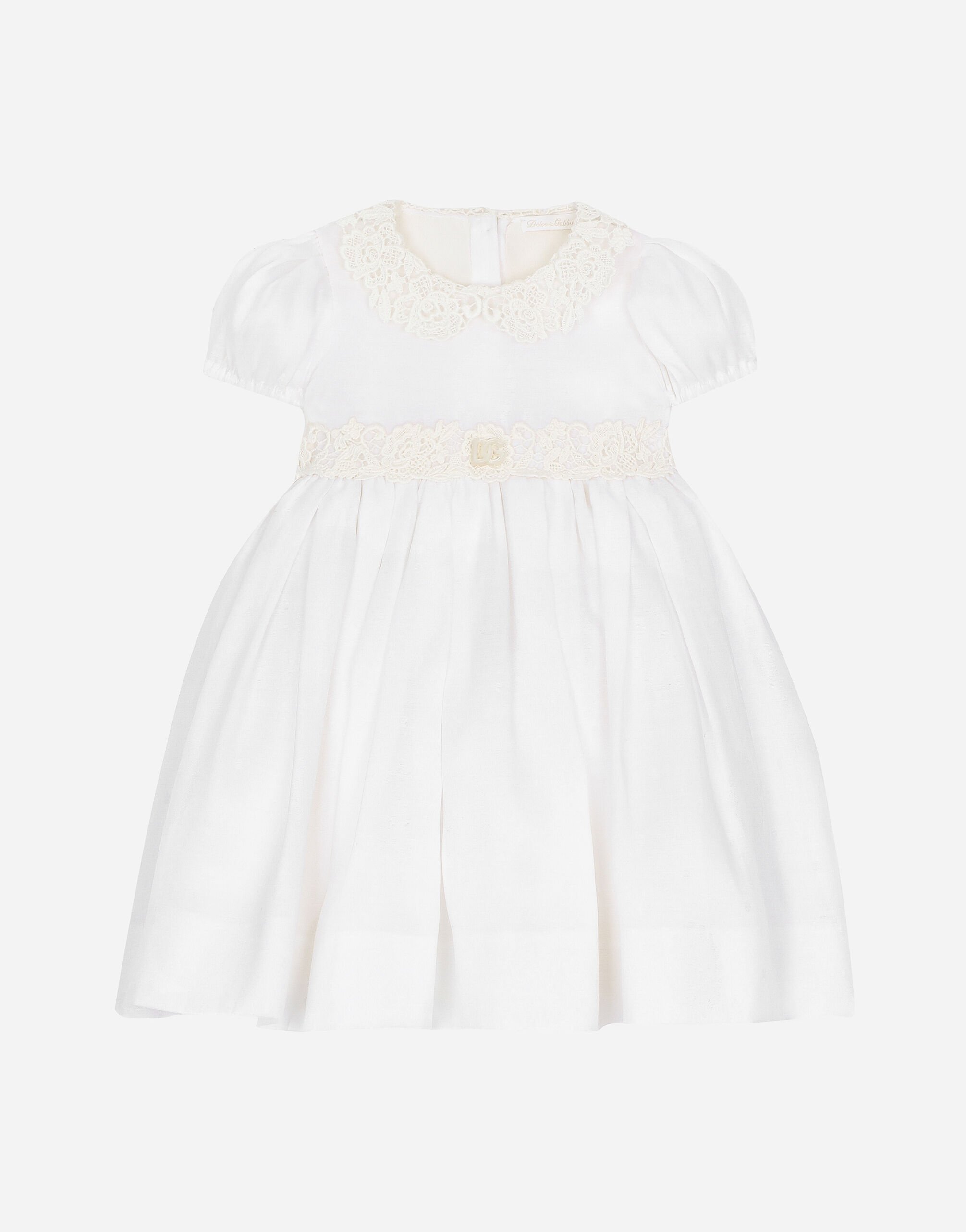 Dolce & Gabbana Empire-line muslin christening dress with short sleeves Print L23DP2HS5QR
