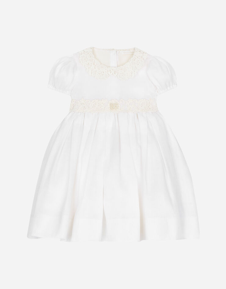 Dolce & Gabbana Empire-line muslin christening dress with short sleeves White L0EGF8FJ5GS