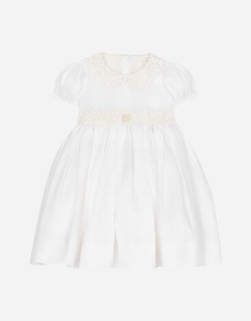 Dolce & Gabbana Empire-line muslin christening dress with short sleeves Silver L52DH1G7VXC