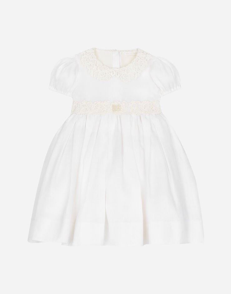 Dolce & Gabbana فستان تعميد من نسيج موسلين من خط الامبراطورية مع أكمام قصيرة أبيض L0EGF8FJ5GS