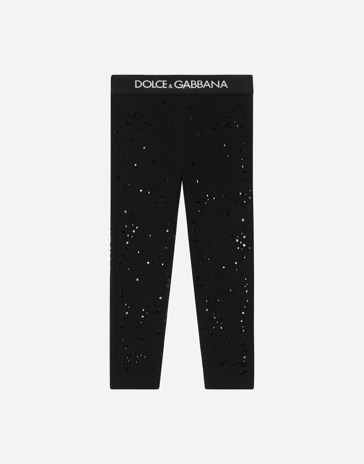 Dolce & Gabbana Leggings aus Interlock mit Thermostrass Mehrfarbig L5JP3JG7JK9
