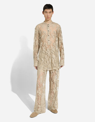 Dolce & Gabbana Galloon lace shirt with Mandarin collar Beige G5LR7THLM9Y