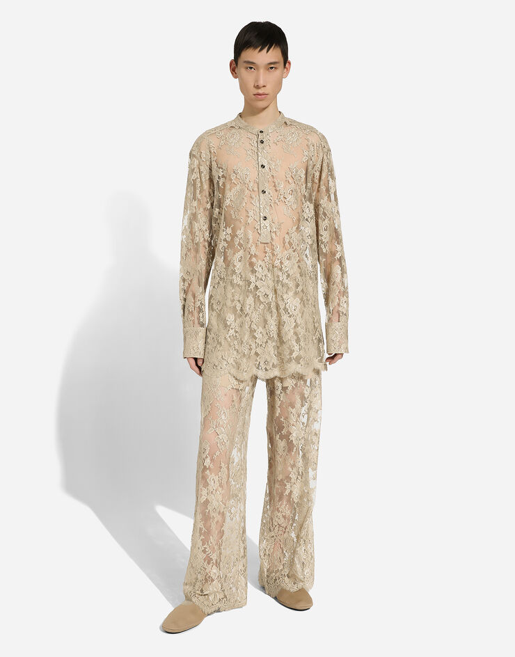 Dolce & Gabbana Galloon lace shirt with Mandarin collar Beige G5LR7THLM9Y