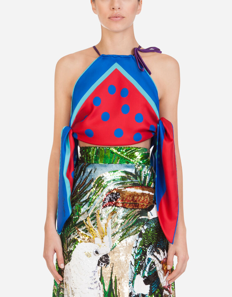 Dolce & Gabbana POLKA-DOT PRINT TOP IN TWILL WITH AMERICAN NECKLINE MULTICOLORED F74N6TGDV29