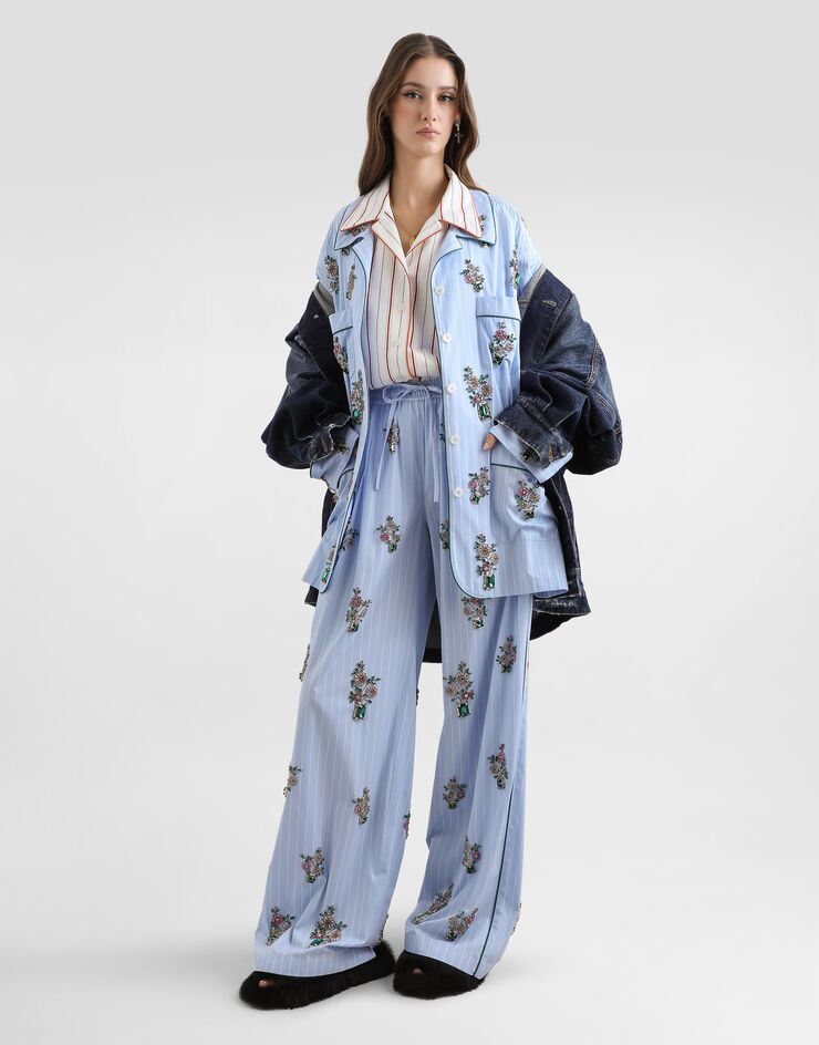 Dolce & Gabbana Poplin vanity shirt with crystal flower embroidery Dolce & Gabbana Poplin vanity shirt with crystal flower embroidery Multicolor F5U32ZGDDSM