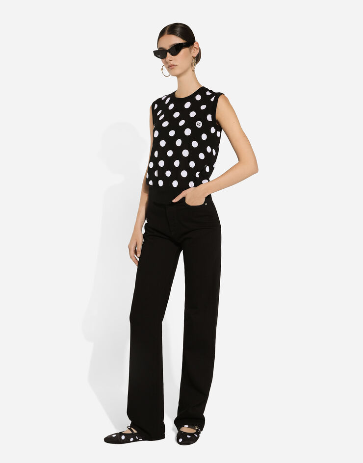 Dolce & Gabbana Silk and wool tank top with polka-dot inlay Print FXT07TJCVYK