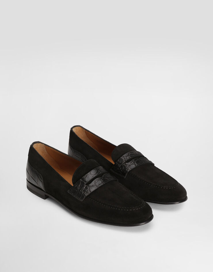 Dolce & Gabbana Split calfskin and alligator slippers Black A50717A2E22